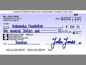 fictional Canadian cheque